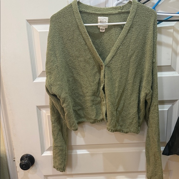 Billabong Sweaters - Billabong Olive Cropped V-Neck Button-Up Cardigan